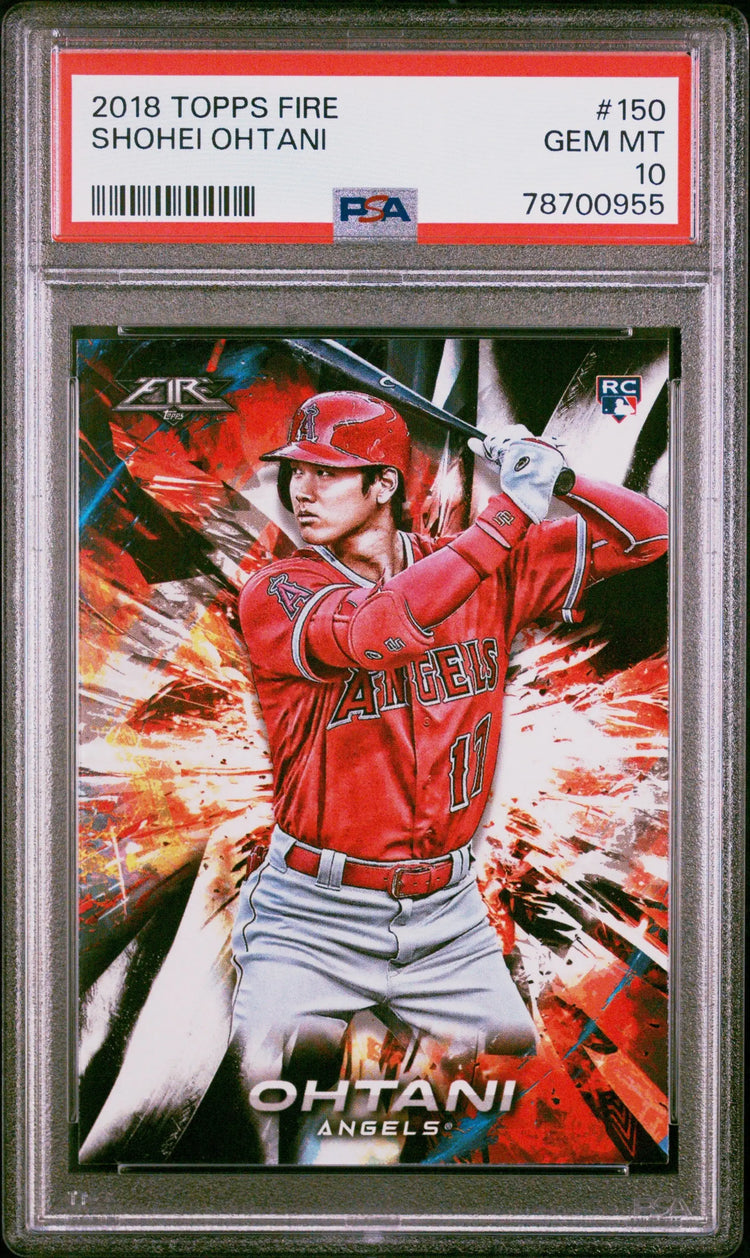 Shohei Ohtani 2018 Topps Fire #150 PSA 10 Gem Mint baseball card displaying an Angels player