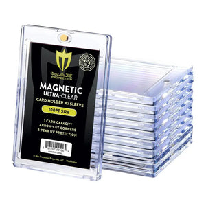 Ultra-clear magnetic card holder with arrow-cut corners and 5-year uv protection, 100pt size.