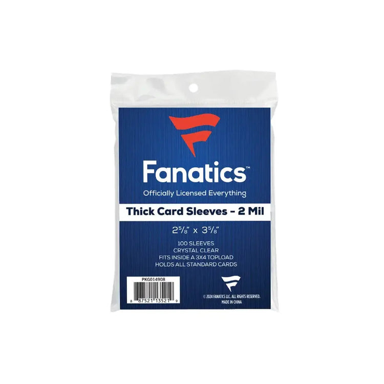 2 mil thick card sleeves by fanatics, 100 count, blue and white packaging.