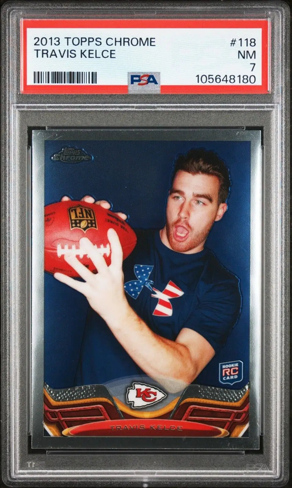 Graded Travis Kelce rookie card from 2013 Topps Chrome Travis Kelce #118 RC
