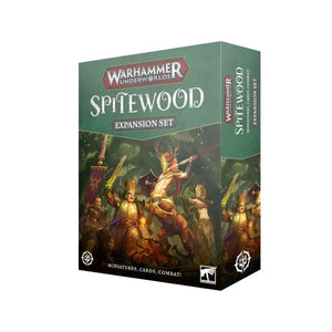 Warhammer underworlds spitewood expansion set box, featuring a dark green and black design with illustrated fantasy warriors in golden armor.