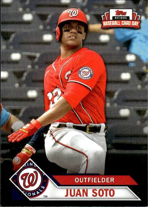 2021 Topps National Baseball Card Day Juan Soto baseball card featuring Juan Soto