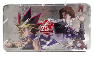 Yu-Gi-Oh! 25th Anniversary commemorative metal card/plaque featuring anime characters in dynamic poses.