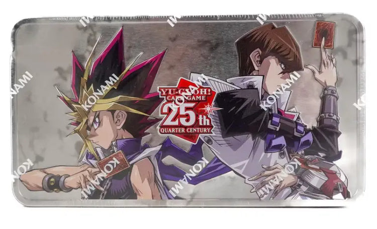 Yu-Gi-Oh! 25th Anniversary commemorative metal card/plaque featuring anime characters in dynamic poses.