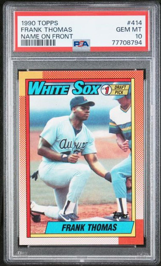 1990 Topps #414b Frank Thomas PSA 10 GEM MINT RC Rookie Chicago White Sox Baseball Card Image 1