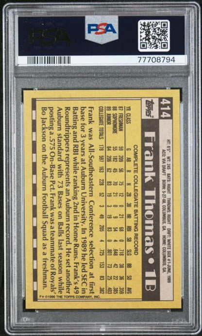1990 Topps #414b Frank Thomas PSA 10 GEM MINT RC Rookie Chicago White Sox Baseball Card Image 2
