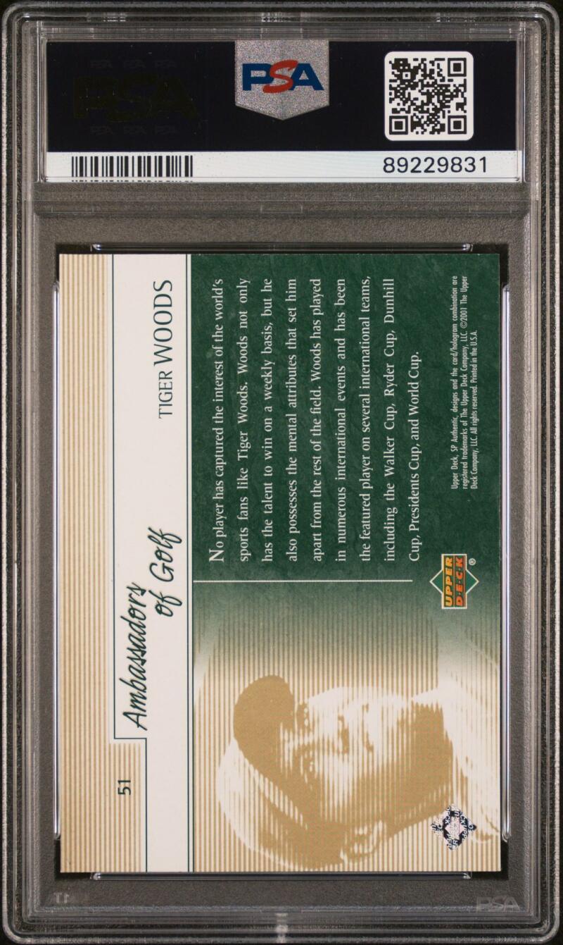 2001 Upper Deck SP Authentic Preview #21 Tiger Woods PSA 8 NM-MT Golf Card Image 2