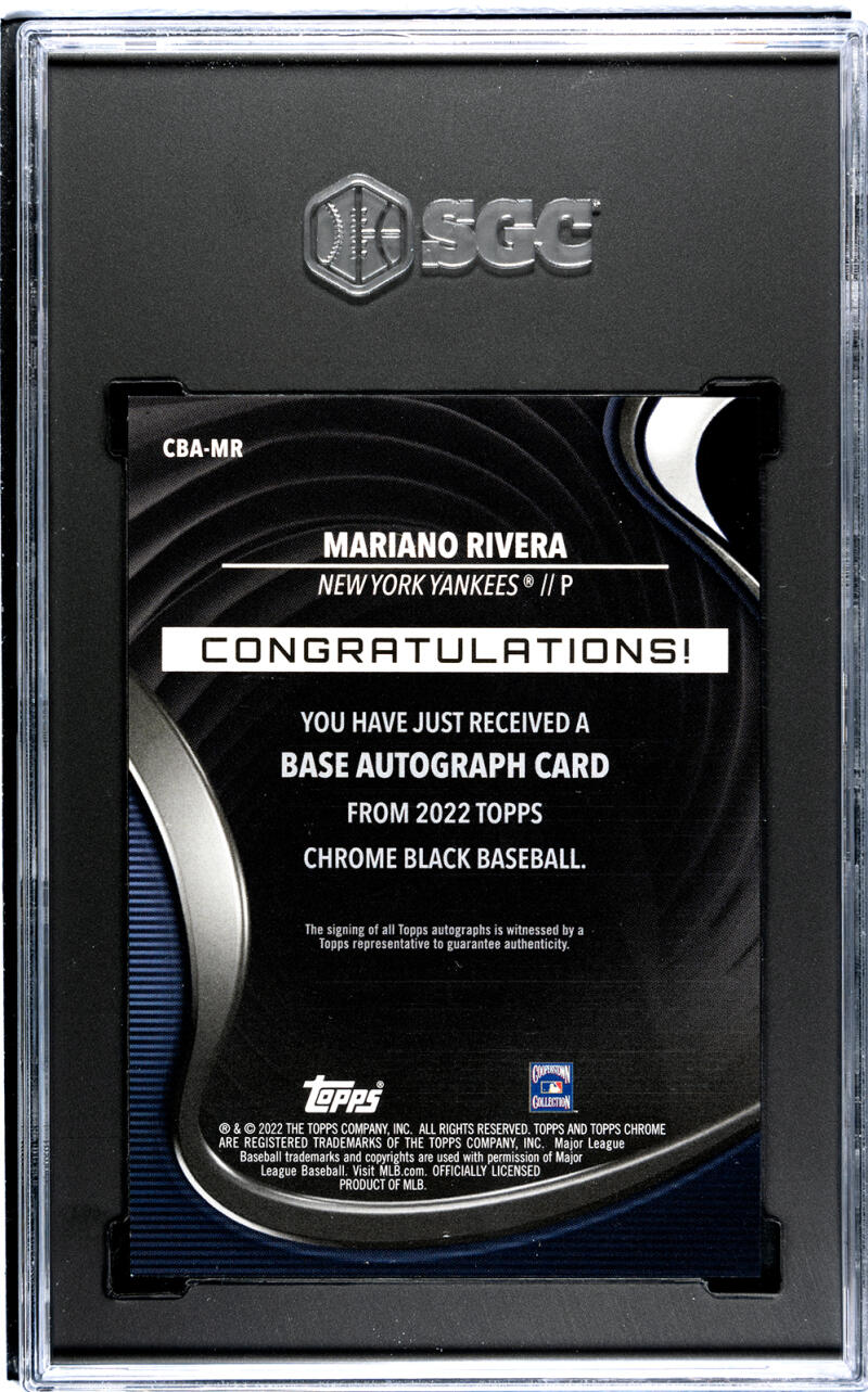 2022 Topps Chrome Black #CBA-MR Mariano Rivera SGC 9.5 MINT+ Auto New York Yankees Baseball Card Image 2
