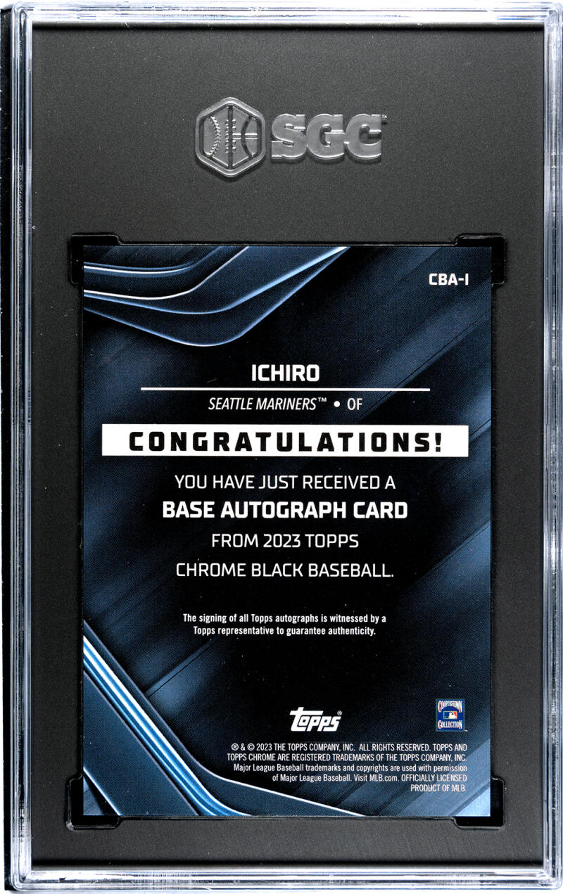 2023 Topps Chrome Black Refractor Orange #CBA-I Ichiro SGC 9.5 MINT+ Auto 9/25 Seattle Mariners Baseball Card Image 2