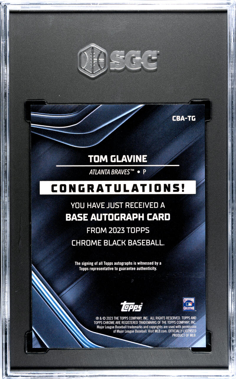 2023 Topps Chrome Black Refractor Orange #CBA-TG Tom Glavine SGC 9.5 MINT+ Auto 8/25 Atlanta Braves Baseball Card Image 2