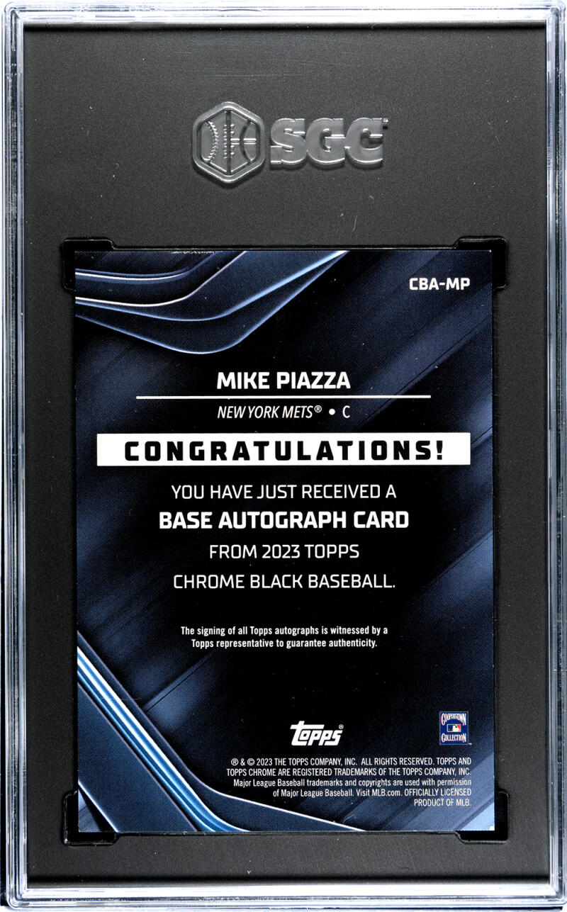 2023 Topps Chrome Black Refractor Orange #CBA-MP Mike Piazza SGC 9.5 MINT+ Auto 4/25 New York Mets Baseball Card Image 2