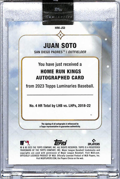 2023 Topps Luminaries #HRK-JS2 Juan Soto NM-MT Auto 1/5 San Diego Padres Baseball Card  Image 2