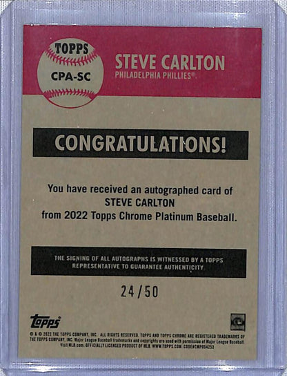 2022 Topps Chrome Platinum Anniversary Refractor Gold #CPA-SC Steve Carlton NM-MT Auto 24/50 Philadelphia Phillies Baseb Image 2