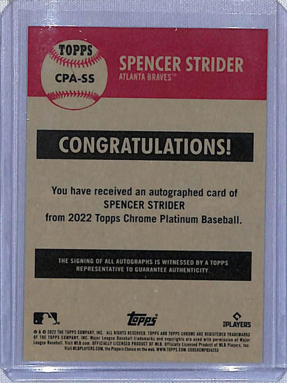 2022 Topps Chrome Platinum Anniversary #CPA-SS Spencer Strider NM-MT Auto Atlanta Braves Baseball Card Image 2