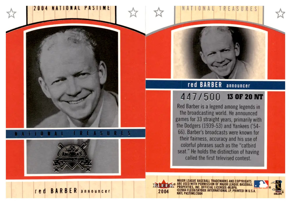 2004 Fleer National Pastime National Treasures #13 Red Barber NM-MT 447 ID:45360