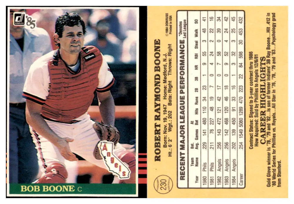 1985 Donruss #230 Bob Boone EX/NM Angels ID:45391