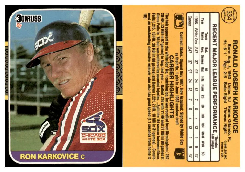 1987 Donruss #334 Ron Karkovice ID:45453
