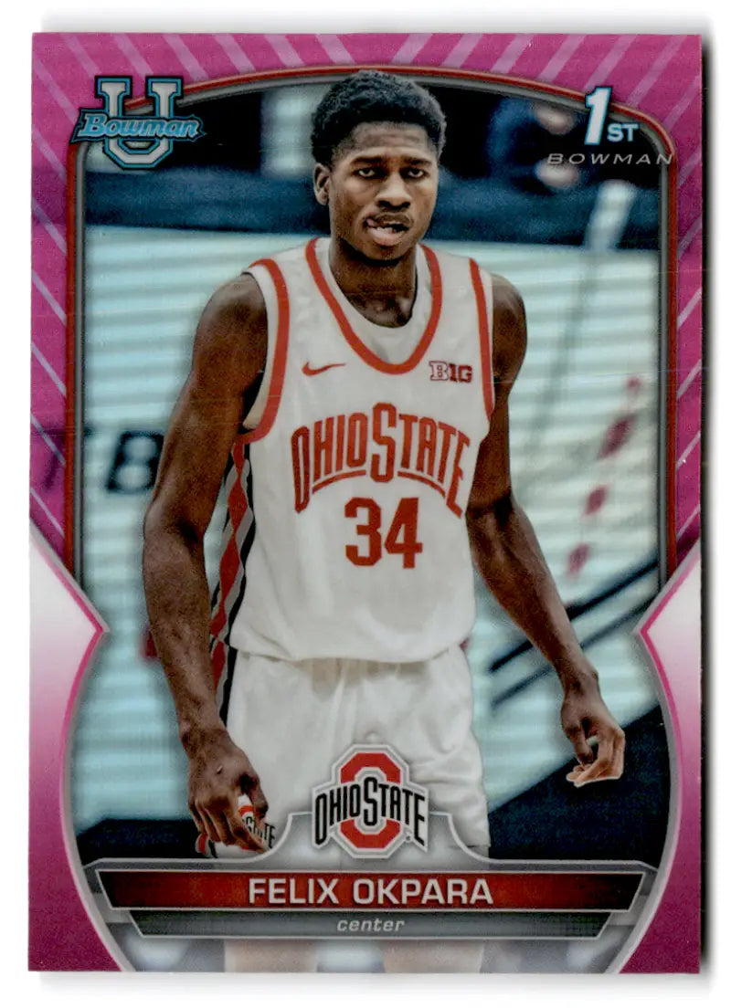 2022-23 Bowman University Chrome Refractor Pink #94 Felix Okpara EX Exc ID:65465