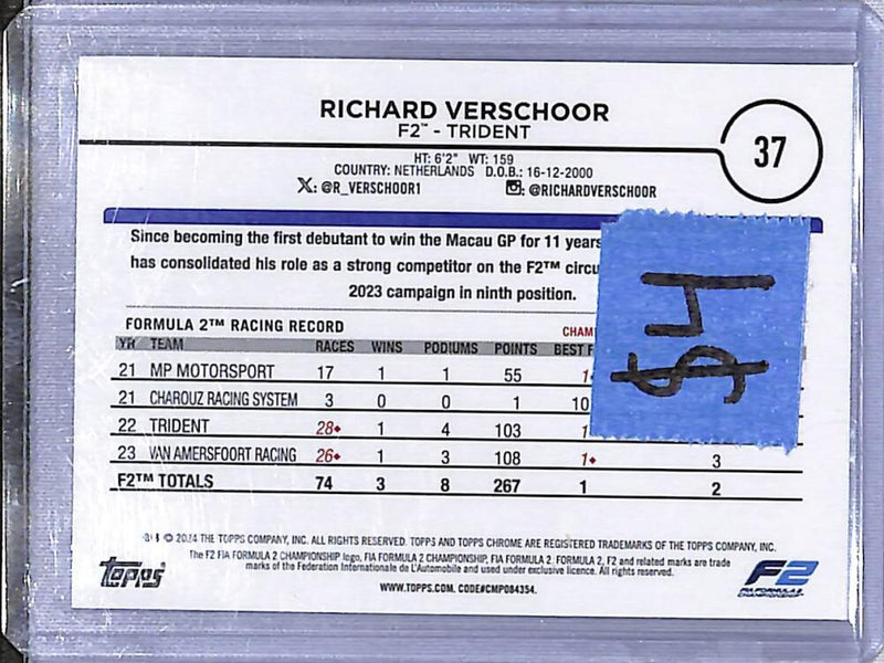 2024 Topps Chrome F1 Checkered Flag #37 Richard Verschoor NM-MT  Image 2