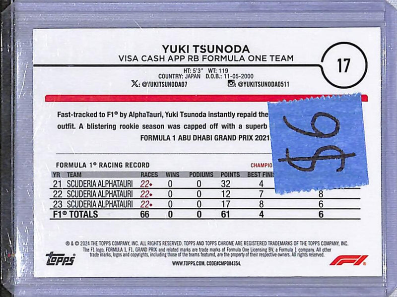 2024 Topps Chrome F1 Checkered Flag #17 Yuki Tsunoda NM-MT  Image 2