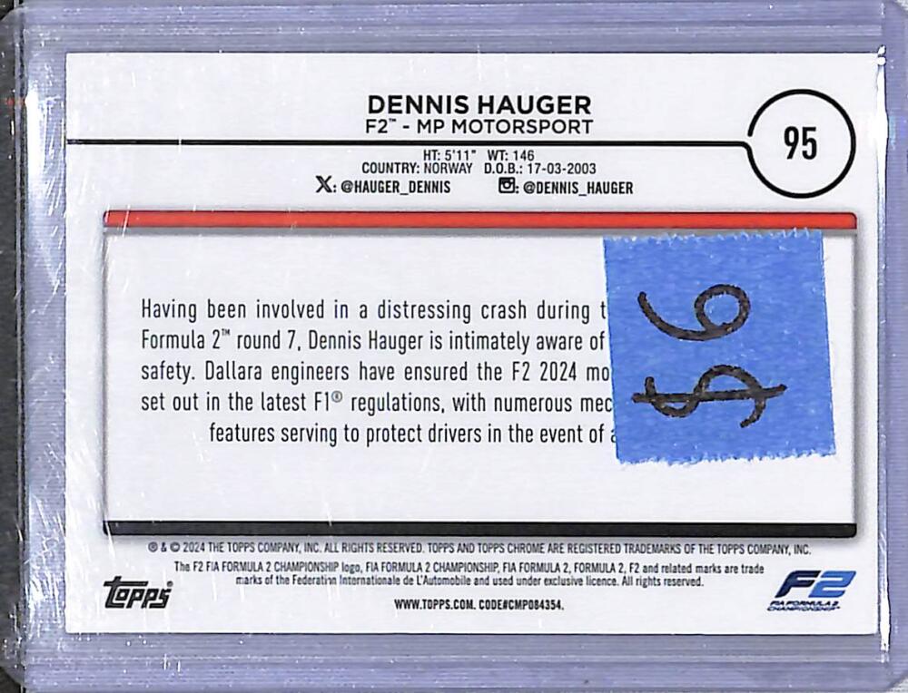 2024 Topps Chrome F1 Negative Ray-Wave #95 Dennis Hauger NM-MT  Image 2