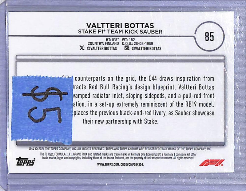2024 Topps Chrome F1 Checkered Flag #85 Valtteri Bottas NM-MT  Image 2