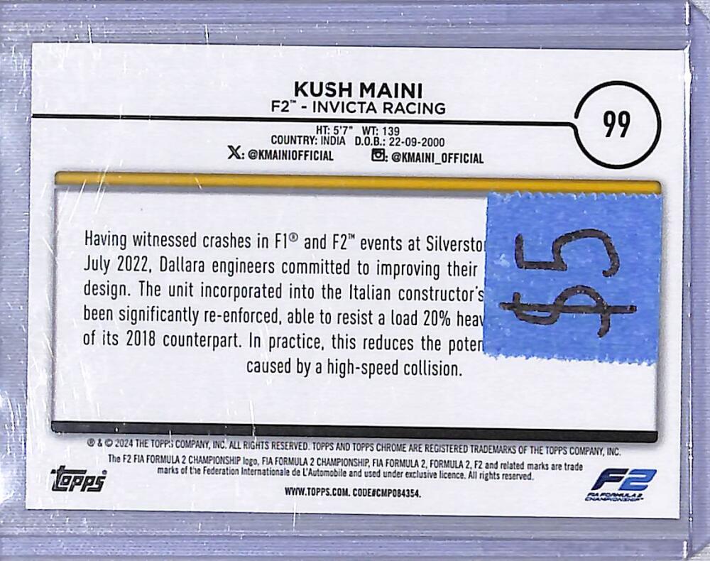 2024 Topps Chrome F1 Negative Ray-Wave #99 Kush Maini NM-MT  Image 2