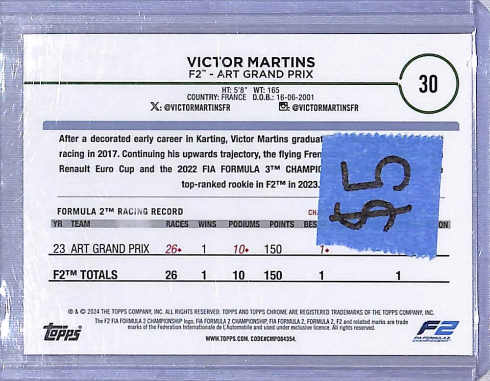2024 Topps Chrome F1 Checkered Flag #30 Victor Martins NM-MT  Image 2
