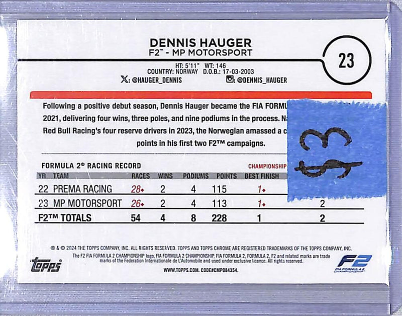 2024 Topps Chrome F1 Checkered Flag #23 Dennis Hauger NM-MT  Image 2