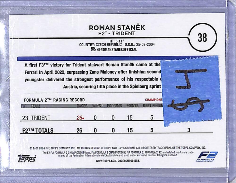 2024 Topps Chrome F1 Checkered Flag #38 Roman Stanek NM-MT  Image 2