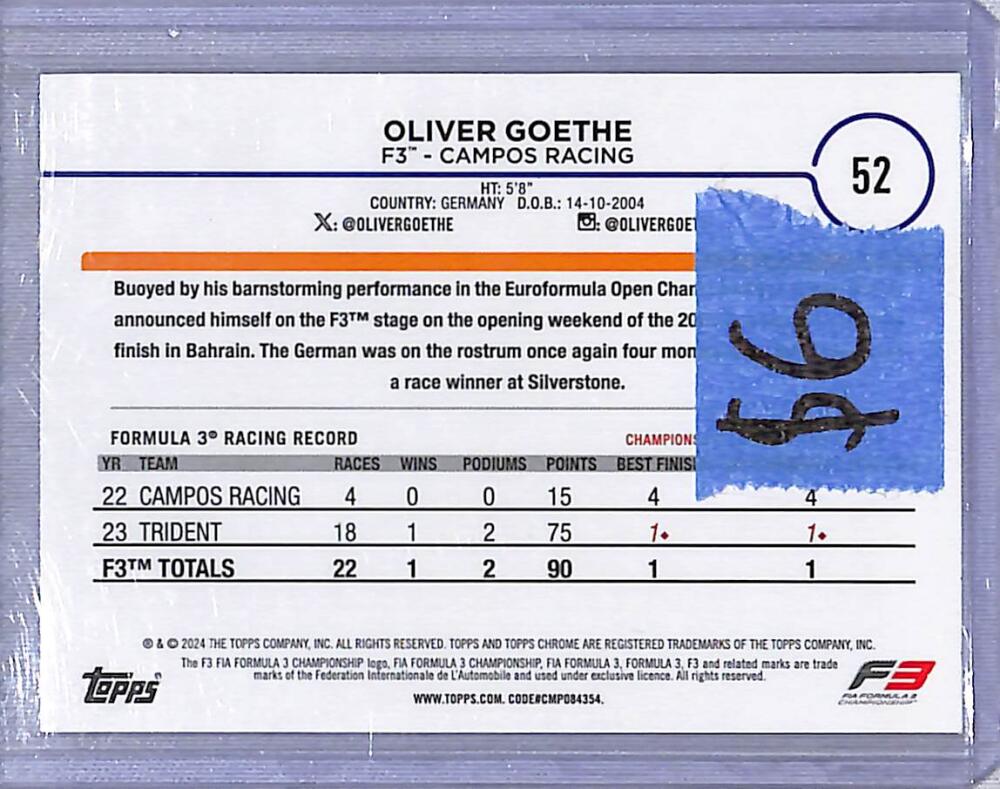 2024 Topps Chrome F1 Negative Ray-Wave #52 Oliver Goethe NM-MT  Image 2