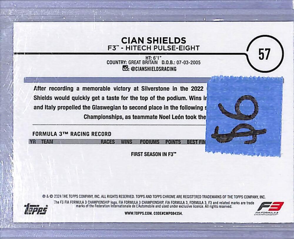 2024 Topps Chrome F1 Negative Ray-Wave #57 Cian Shields NM-MT  Image 2