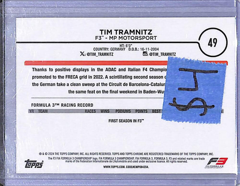 2024 Topps Chrome F1 Checkered Flag #49 Tim Tramnitz NM-MT  Image 2