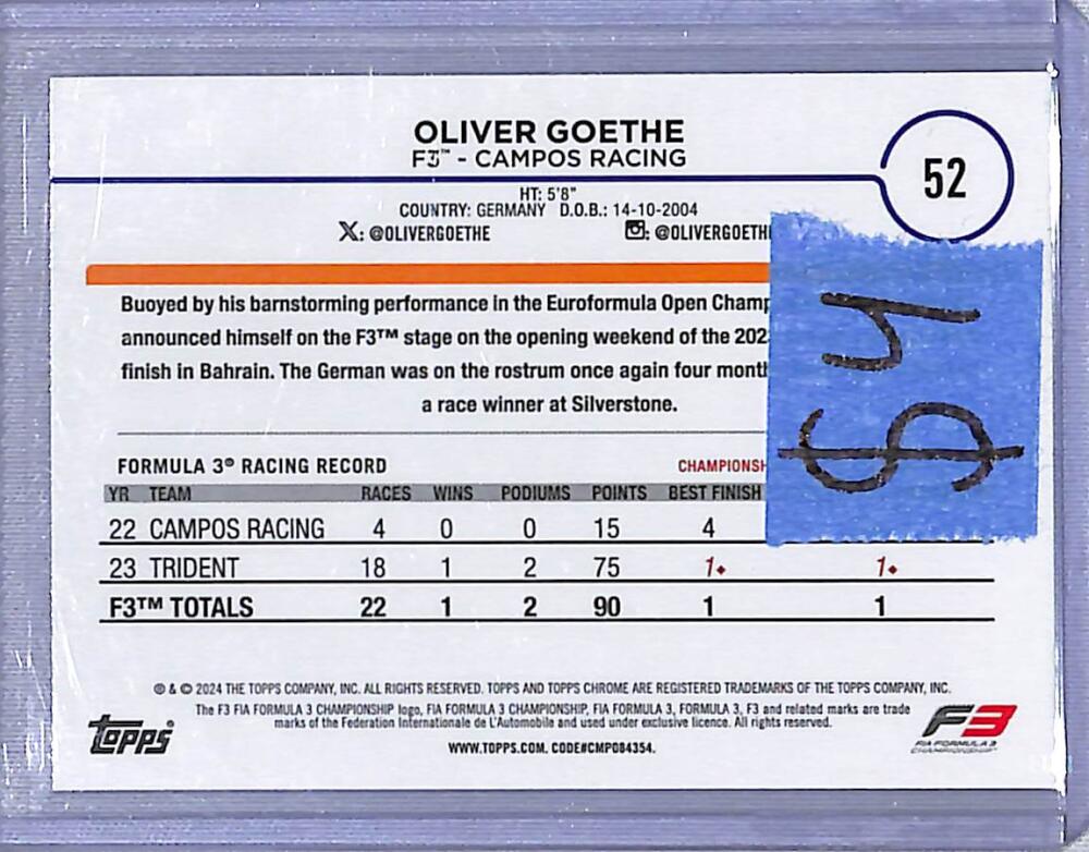 2024 Topps Chrome F1 Sepia #52 Oliver Goethe NM-MT  Image 2