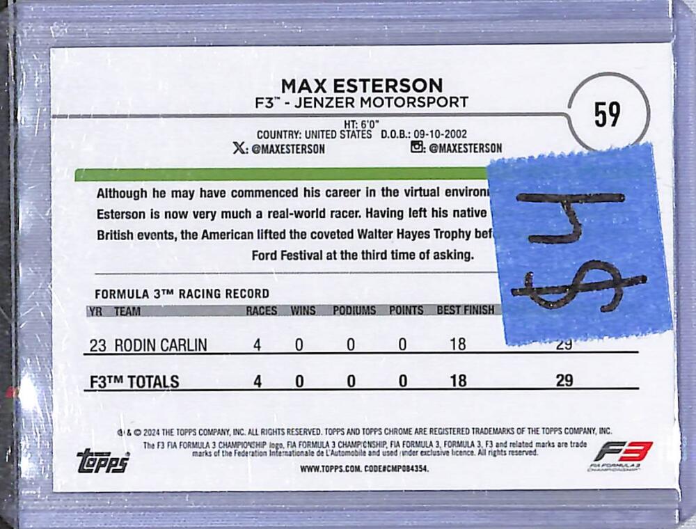2024 Topps Chrome F1 Checkered Flag #59 Max Esterson NM-MT  Image 2