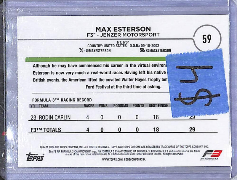 2024 Topps Chrome F1 Checkered Flag #59 Max Esterson NM-MT  Image 2