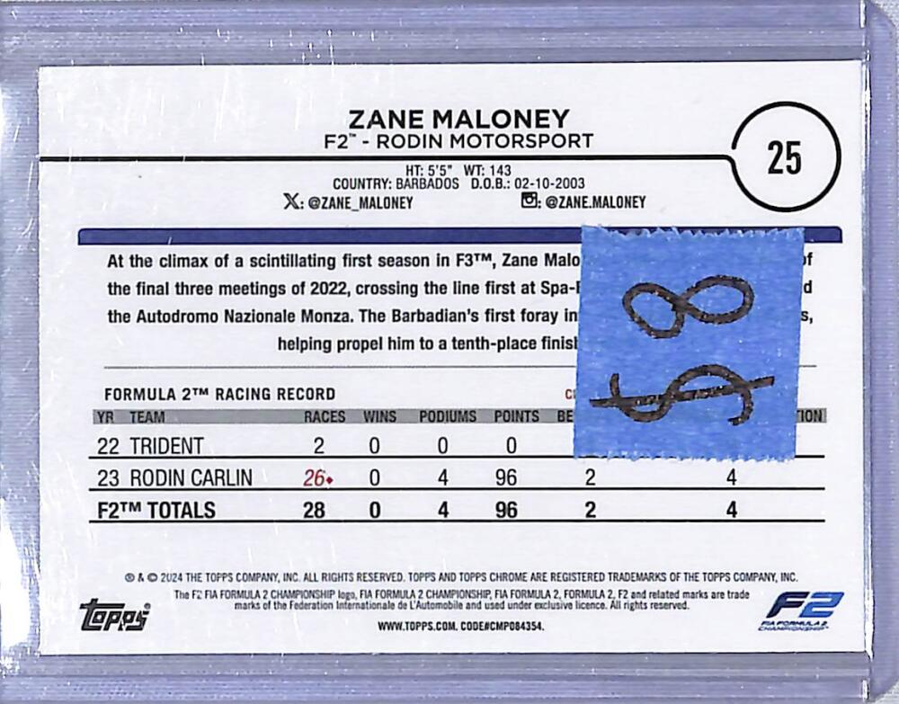 2024 Topps Chrome F1 Negative Ray-Wave #25 Zane Maloney NM-MT  Image 2
