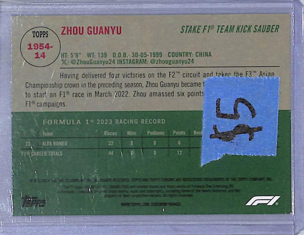 2024 Topps Chrome F1 1954 #1954-14 Zhou Guanyu NM-MT  Image 2
