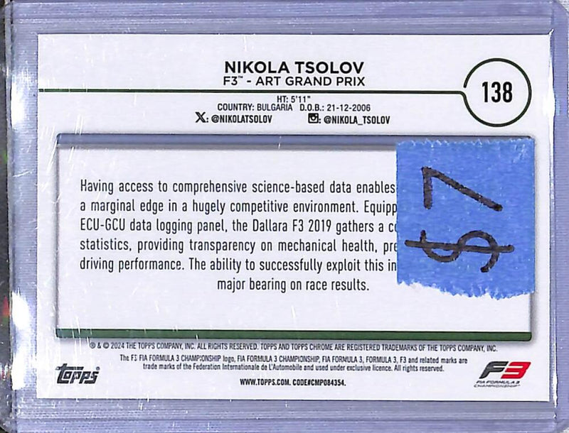 2024 Topps Chrome F1 Negative Ray-Wave #138 Nikola Tsolov NM-MT  Image 2