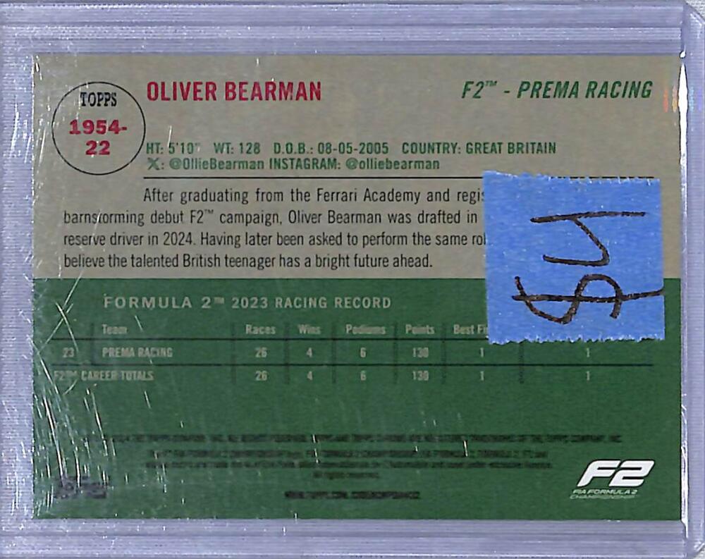 2024 Topps Chrome F1 1954 #1954-22 Oliver Bearman NM-MT  Image 2