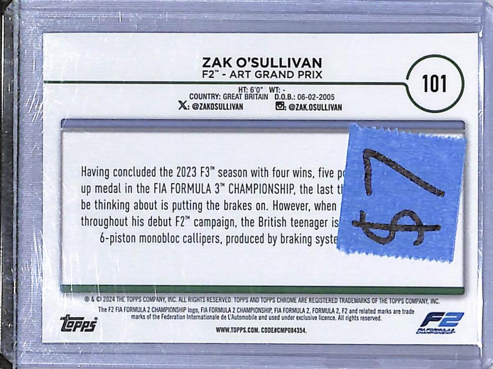 2024 Topps Chrome F1 Negative Ray-Wave #101 Zak O'Sullivan NM-MT  Image 2