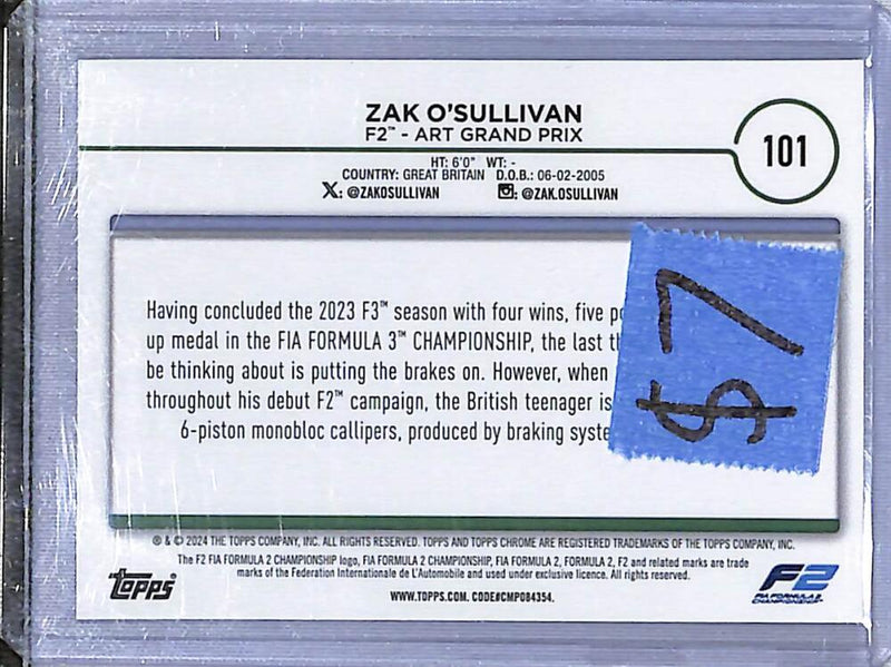 2024 Topps Chrome F1 Negative Ray-Wave #101 Zak O'Sullivan NM-MT  Image 2