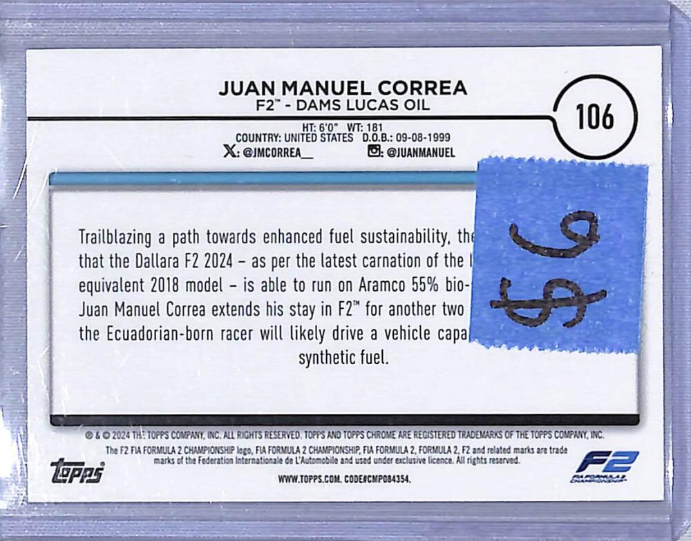 2024 Topps Chrome F1 Negative Ray-Wave #106 Juan Manuel Correa NM-MT  Image 2