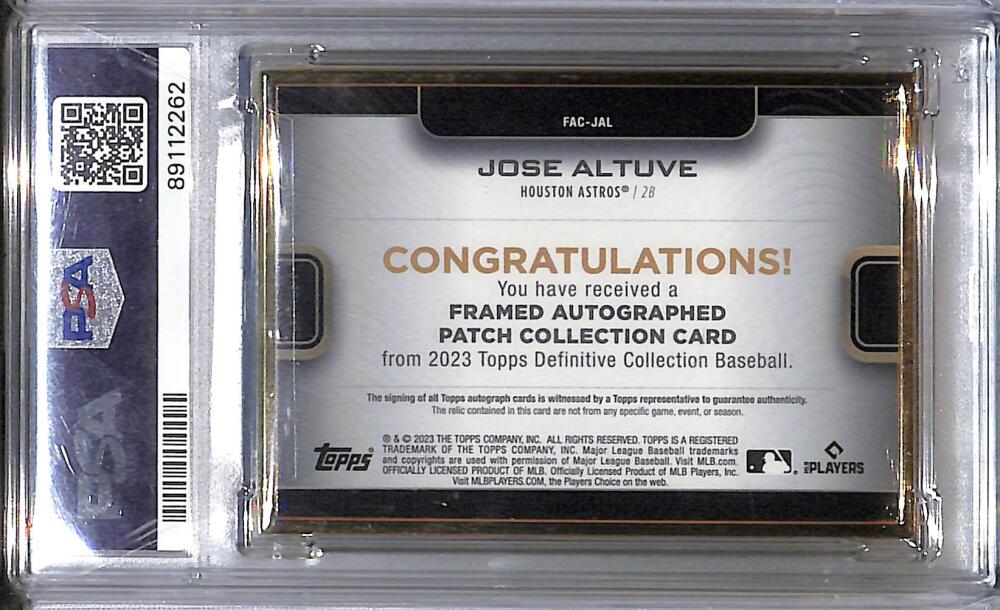 2023 Topps Definitive Framed Collection #FAC-JAL Jose Altuve PSA 10 GEM MINT MEM Auto 9/25 Houston Astros  Image 2