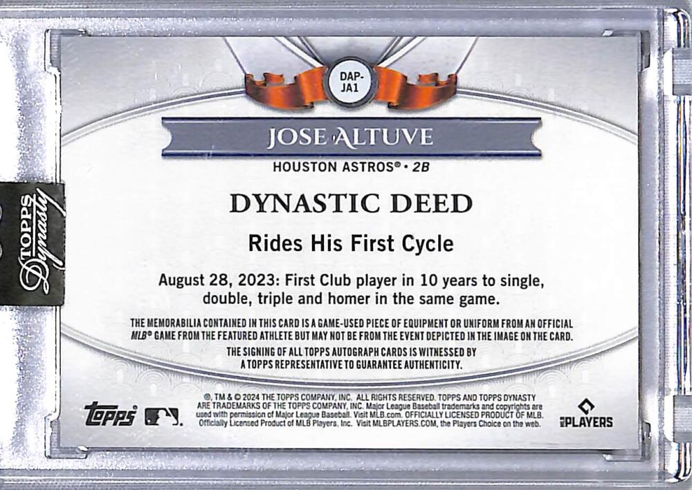 2024 Topps Dynasty Dynastic Deed #DAP-JA1 Jose Altuve NM-MT MEM Auto 9/10 Houston Astros  Image 2
