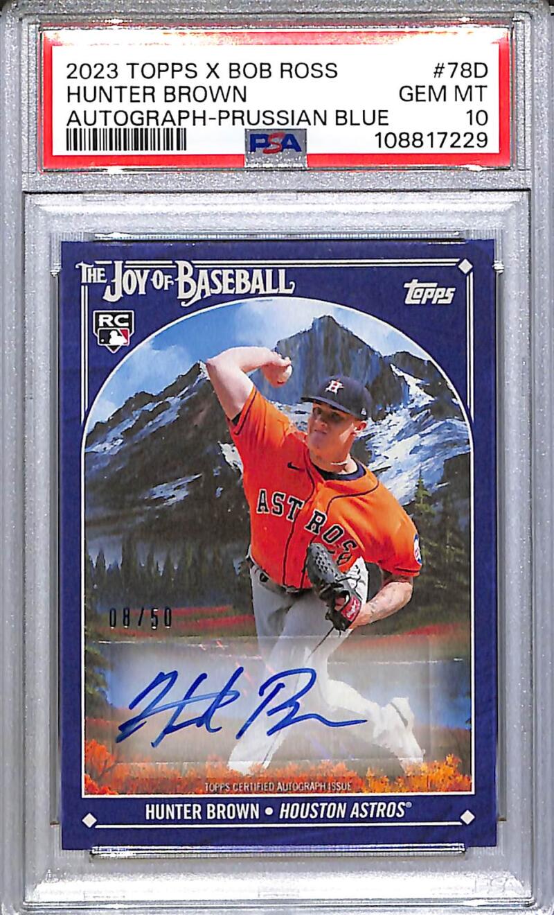 2023 Topps X Bob Ross Prussian Blue #78D Hunter Brown PSA 10 GEM MINT RC Rookie Auto 8/50 Houston Astros  Image 1