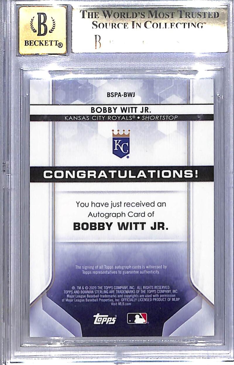 2020 Bowman Sterling Speckle #BSPA-BWJ Bobby Witt Jr. BGS 9.5 Gem Mint Auto 28/99 Kansas City Royals  Image 2