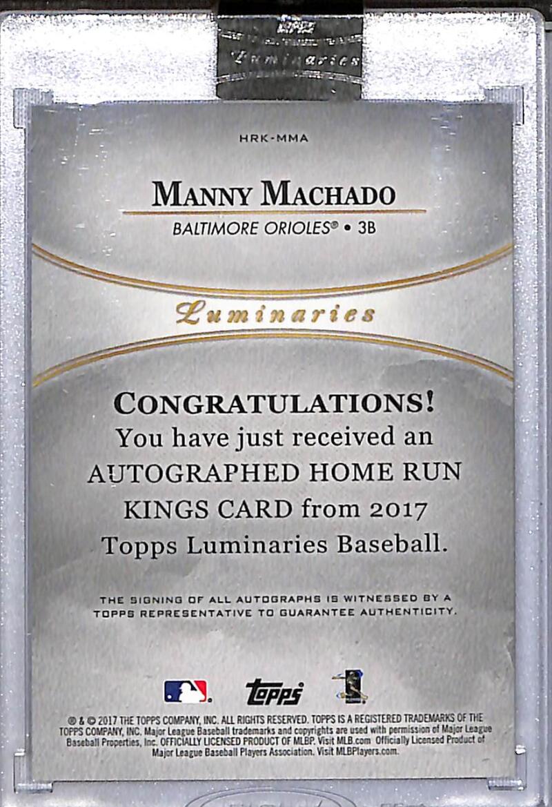 2017 Topps Luminaries Home Run Kings Red #HRK-MMA Manny Machado NM-MT Auto 4/10 Baltimore Orioles  Image 2
