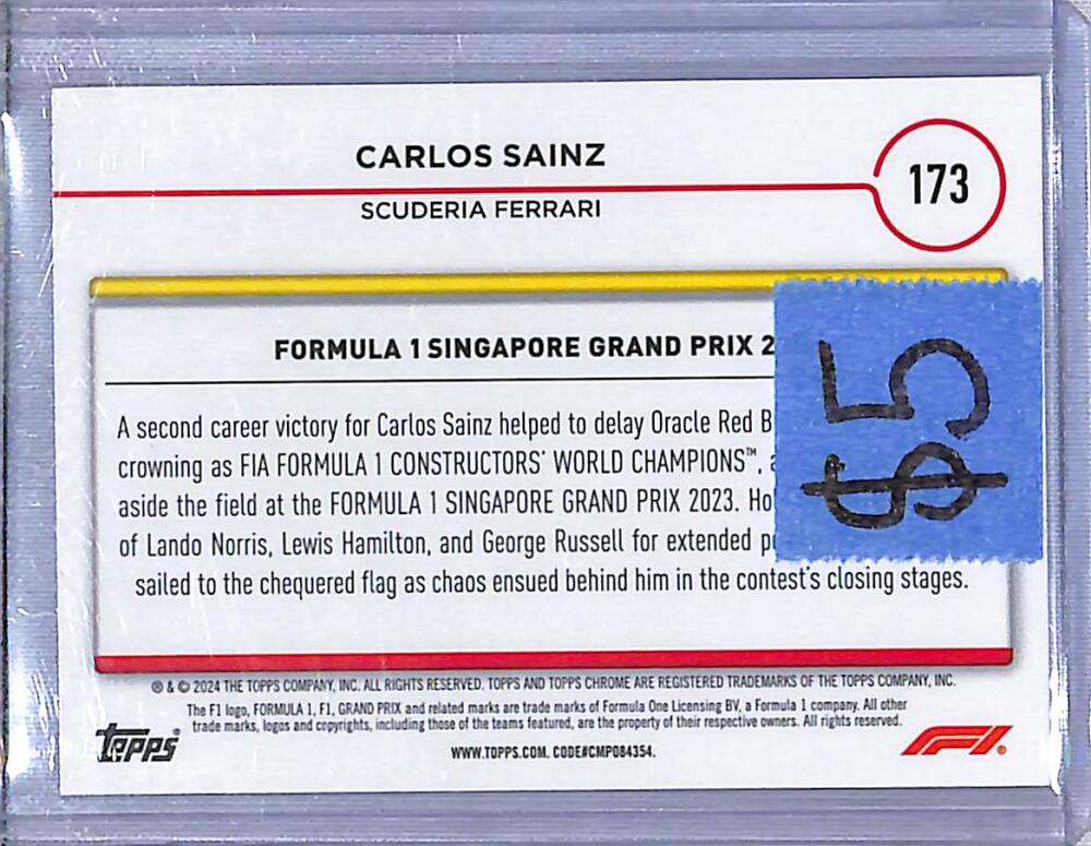 2024 Topps Chrome F1 Negative Ray-Wave #173 Carlos Sainz NM-MT  Image 2