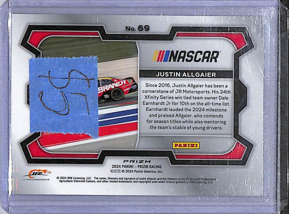 2024 Panini Prizm NASCAR Green #69 Justin Allgaier NM-MT  Image 2